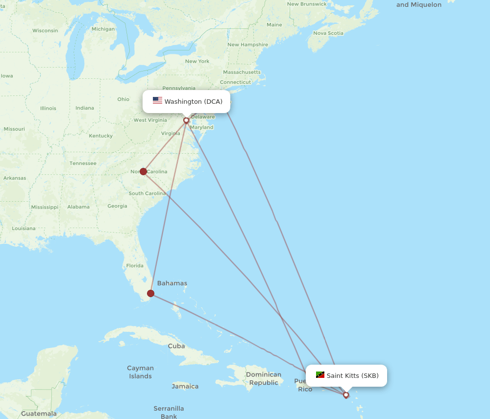DCA-SKB flight routes
