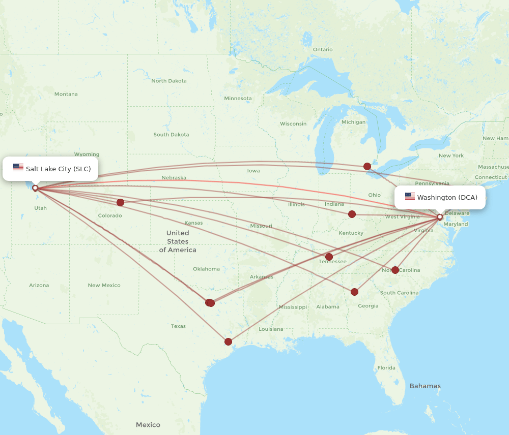 DCA-SLC flight routes