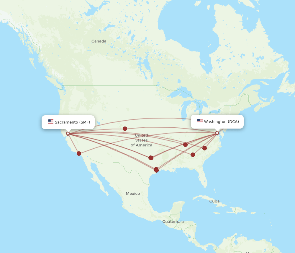 DCA-SMF flight routes