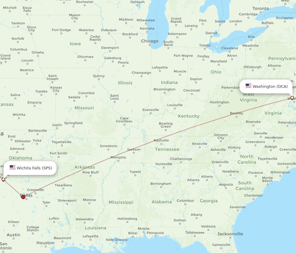 DCA-SPS flight routes