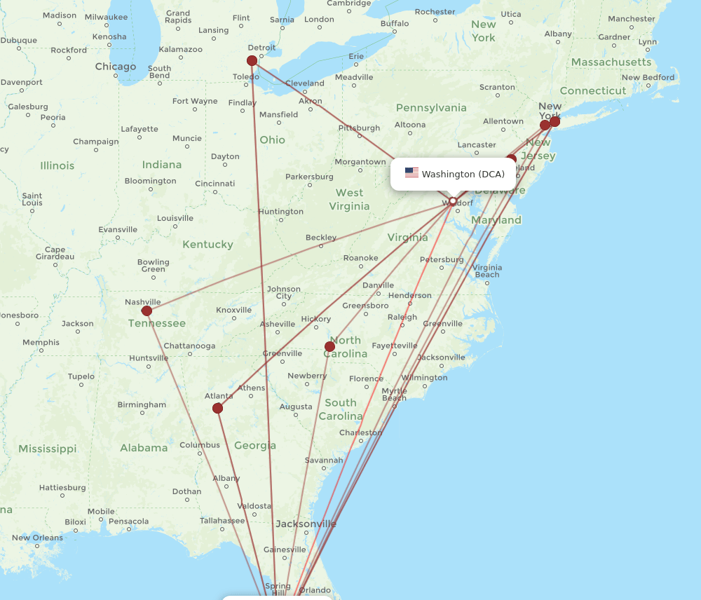 DCA-SRQ flight routes