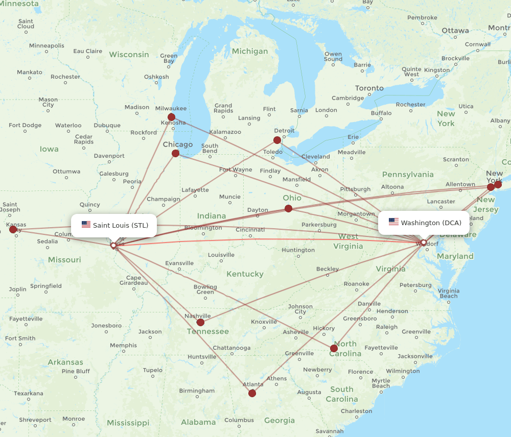 DCA-STL flight routes