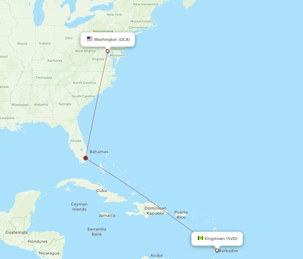 DCA to SVD flights and routes map