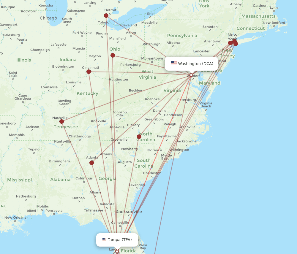 DCA-TPA flight routes