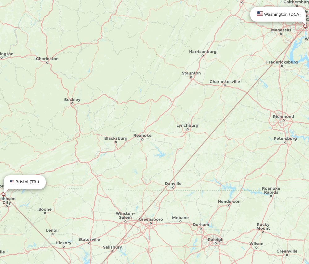 DCA-TRI flight routes