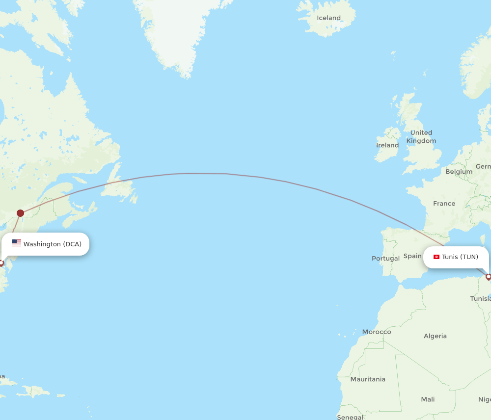 DCA to TUN flights and routes map
