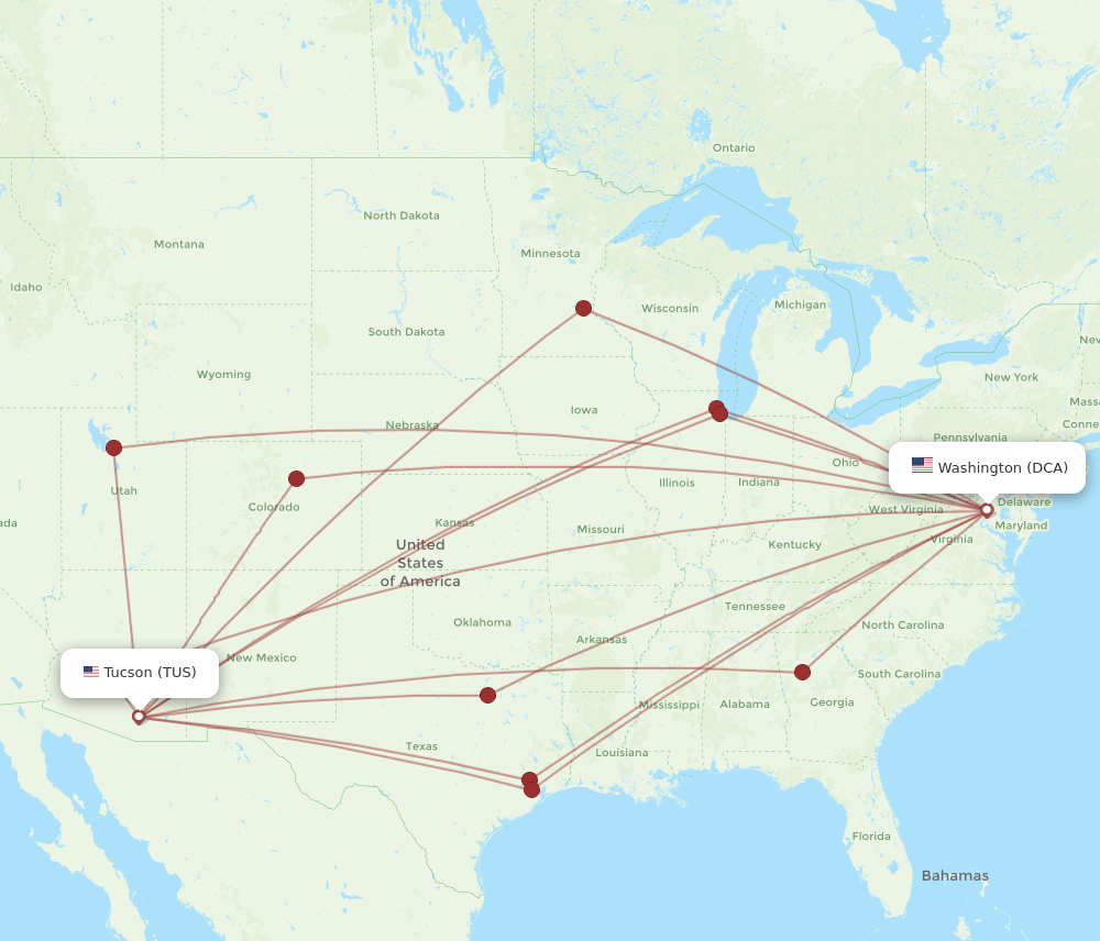 DCA-TUS flight routes