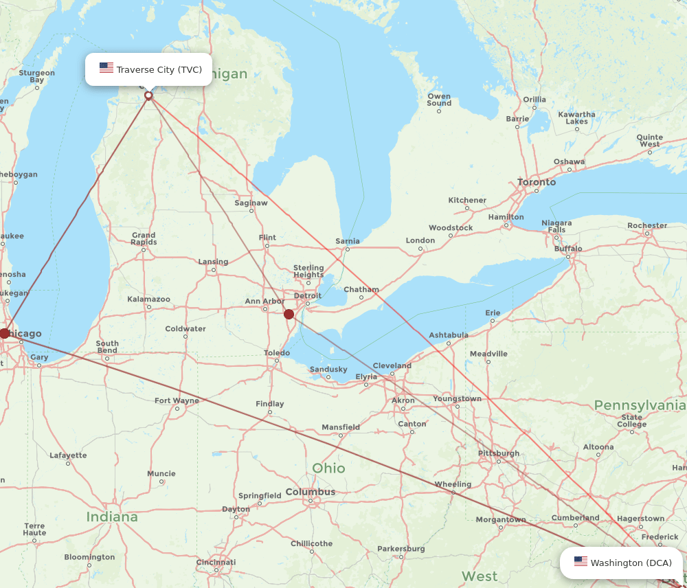 DCA-TVC flight routes