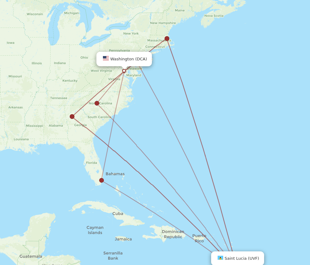 DCA-UVF flight routes
