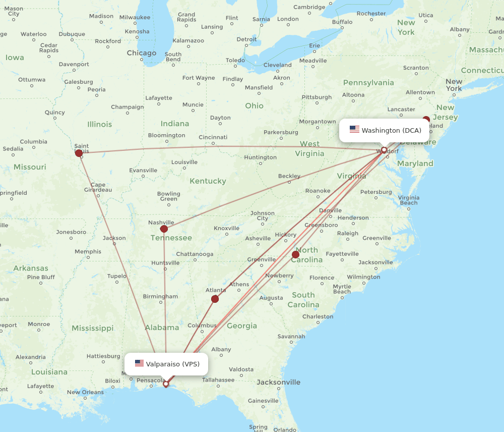 DCA-VPS flight routes