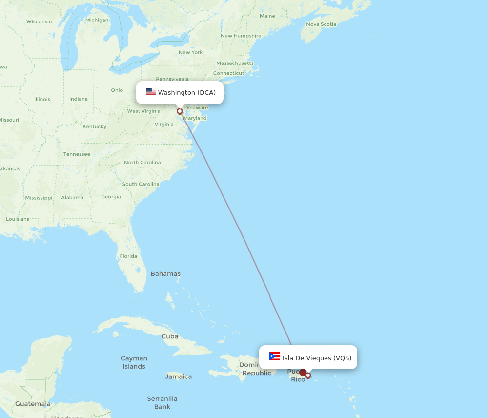 DCA-VQS flight routes