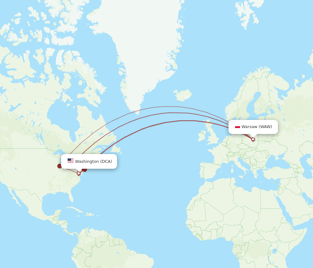 DCA-WAW flight routes