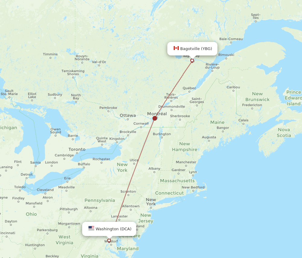DCA-YBG flight routes