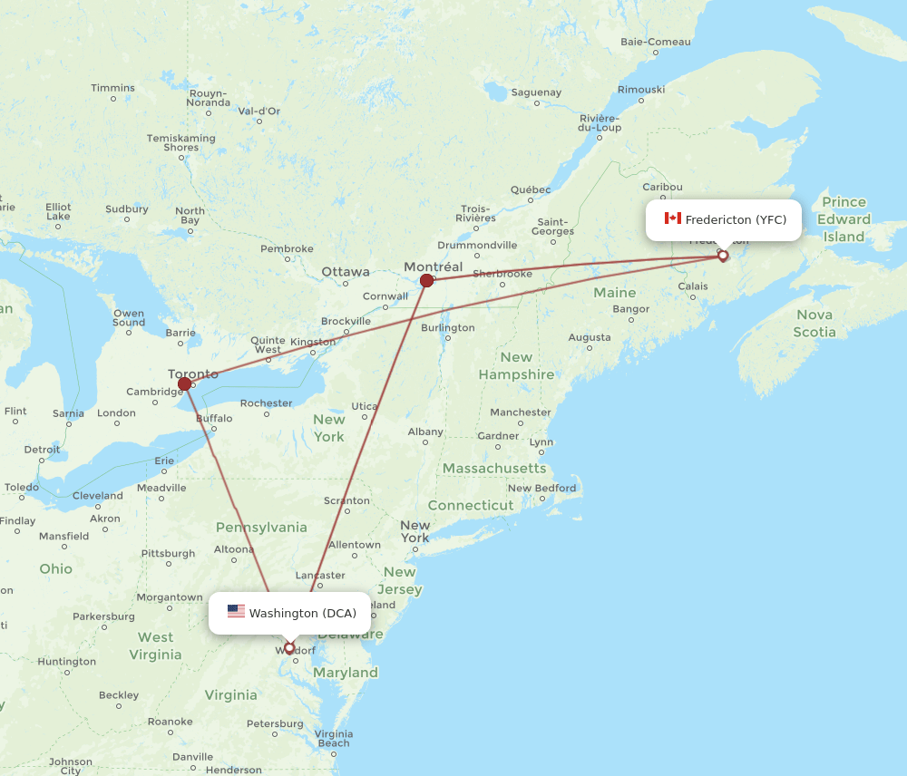 DCA-YFC flight routes