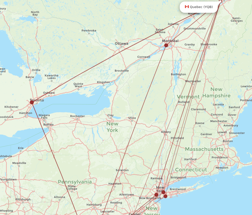 DCA to YQB flights and routes map