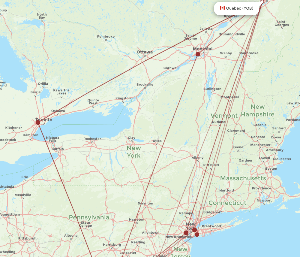 DCA-YQB flight routes