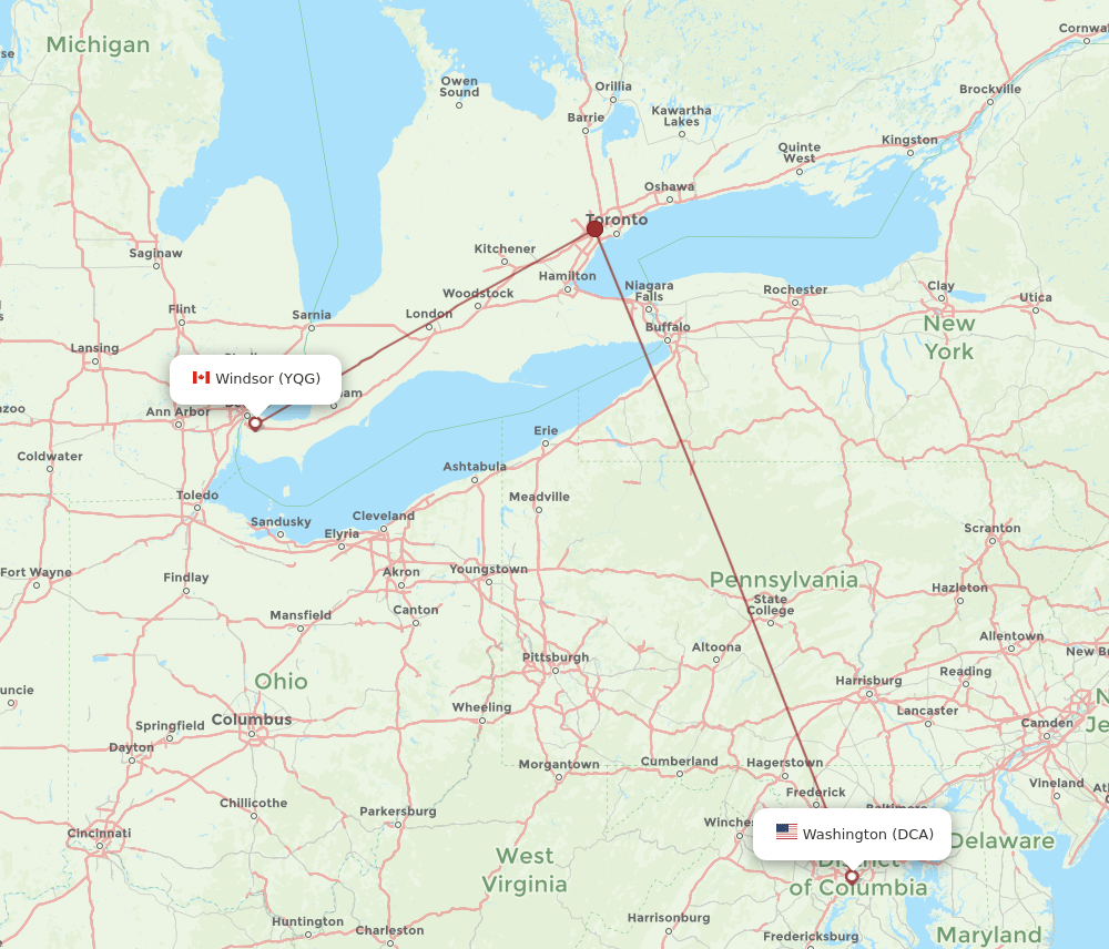 DCA-YQG flight routes
