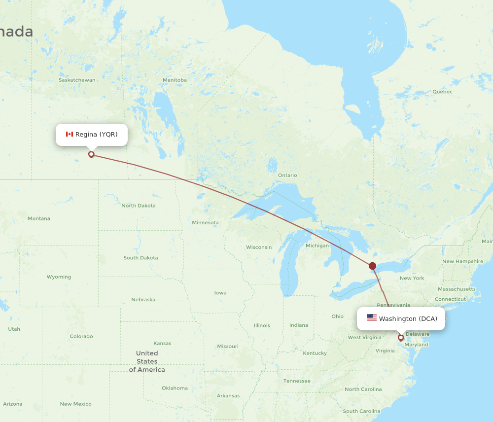 DCA-YQR flight routes