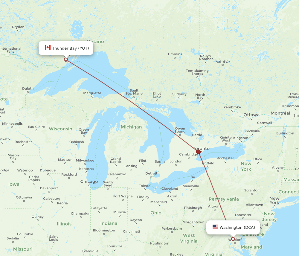 DCA-YQT flight routes