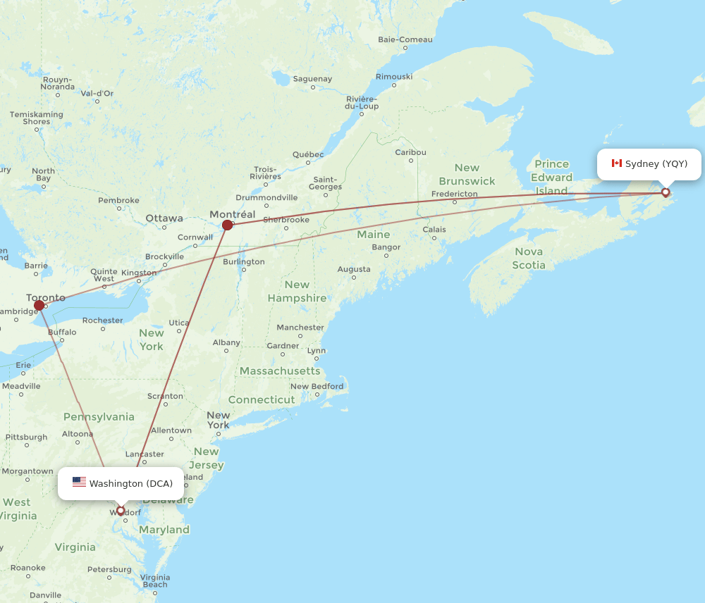 DCA-YQY flight routes