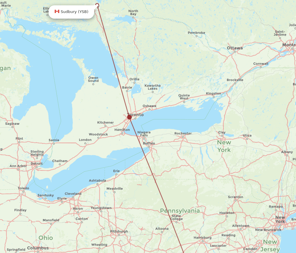DCA to YSB flights and routes map