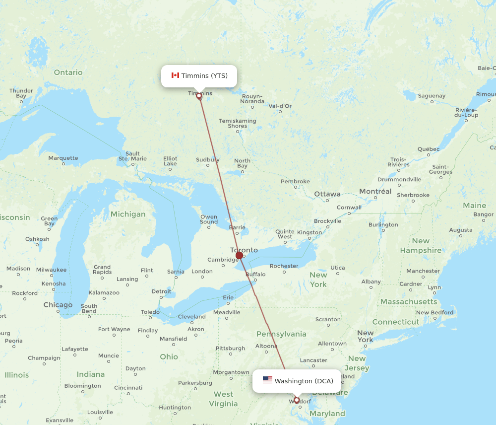 DCA-YTS flight routes