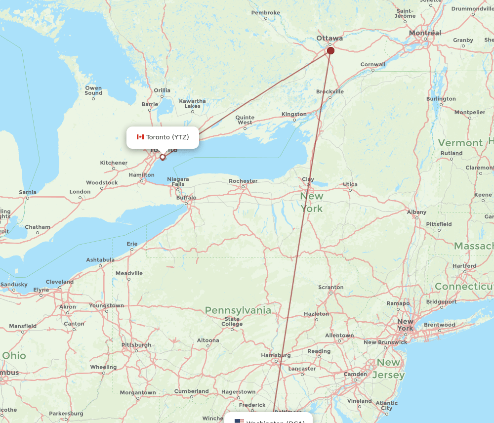 DCA-YTZ flight routes