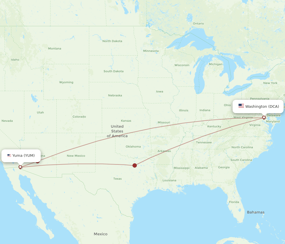 DCA-YUM flight routes