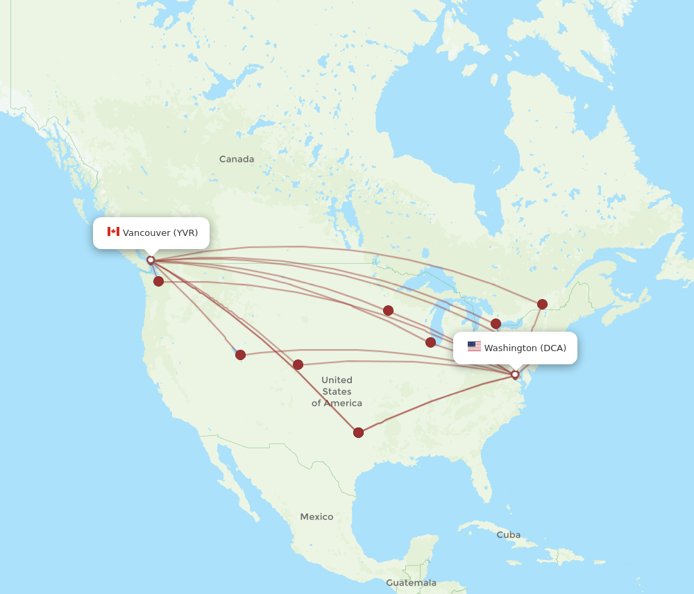 DCA to YVR flights and routes map