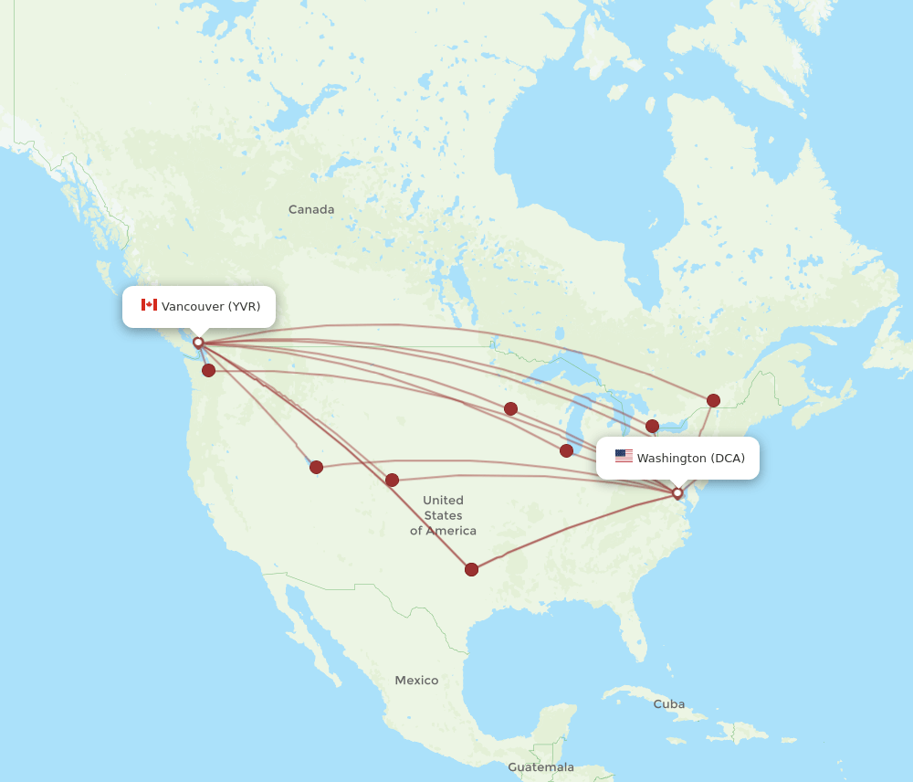 Vancouver - Washington route map and flight paths