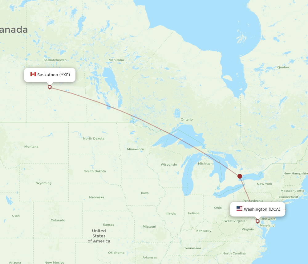 DCA-YXE flight routes