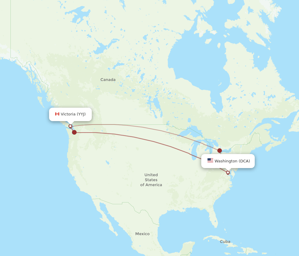 YYJ to DCA flights and routes map