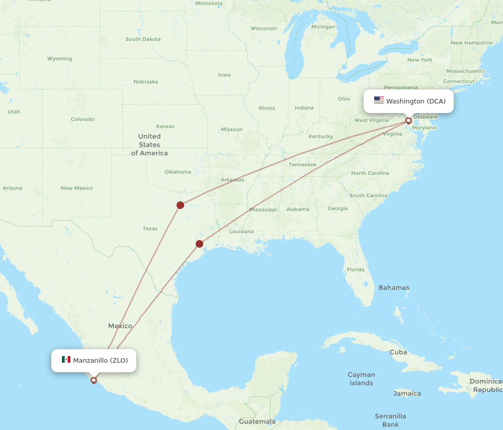 DCA-ZLO flight routes