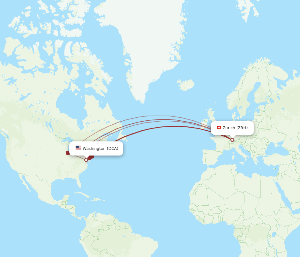 DCA-ZRH flight routes