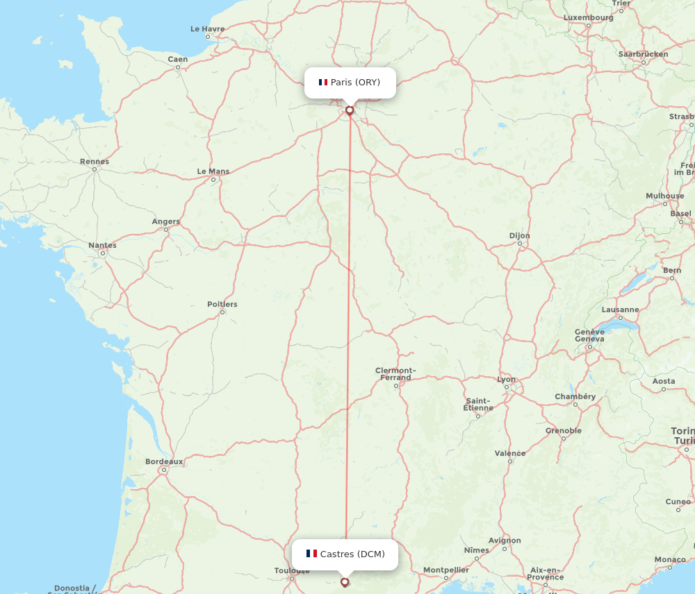 Castres - Paris route map and flight paths