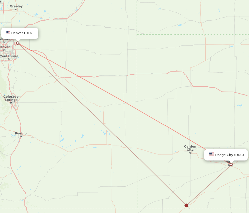 Dodge City - Denver route map and flight paths