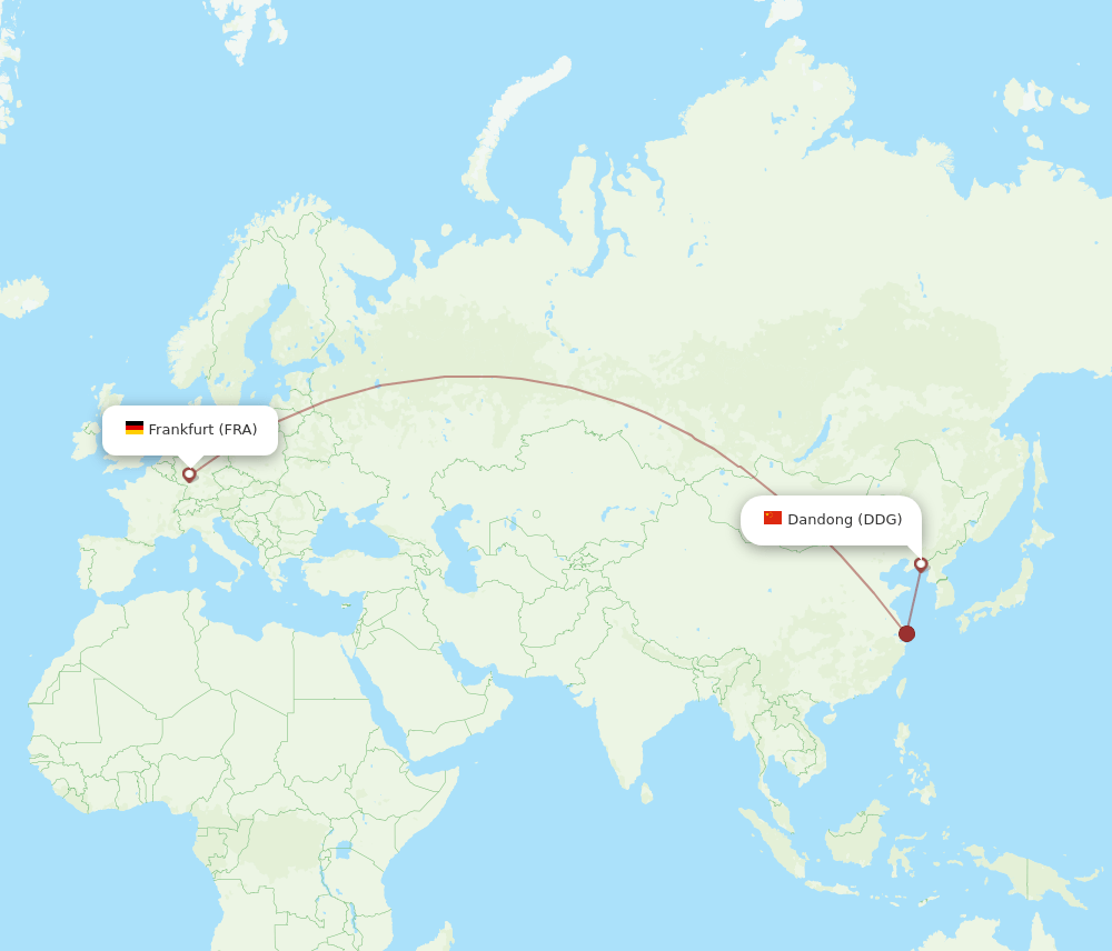 Frankfurt - Dandong route map and flight paths