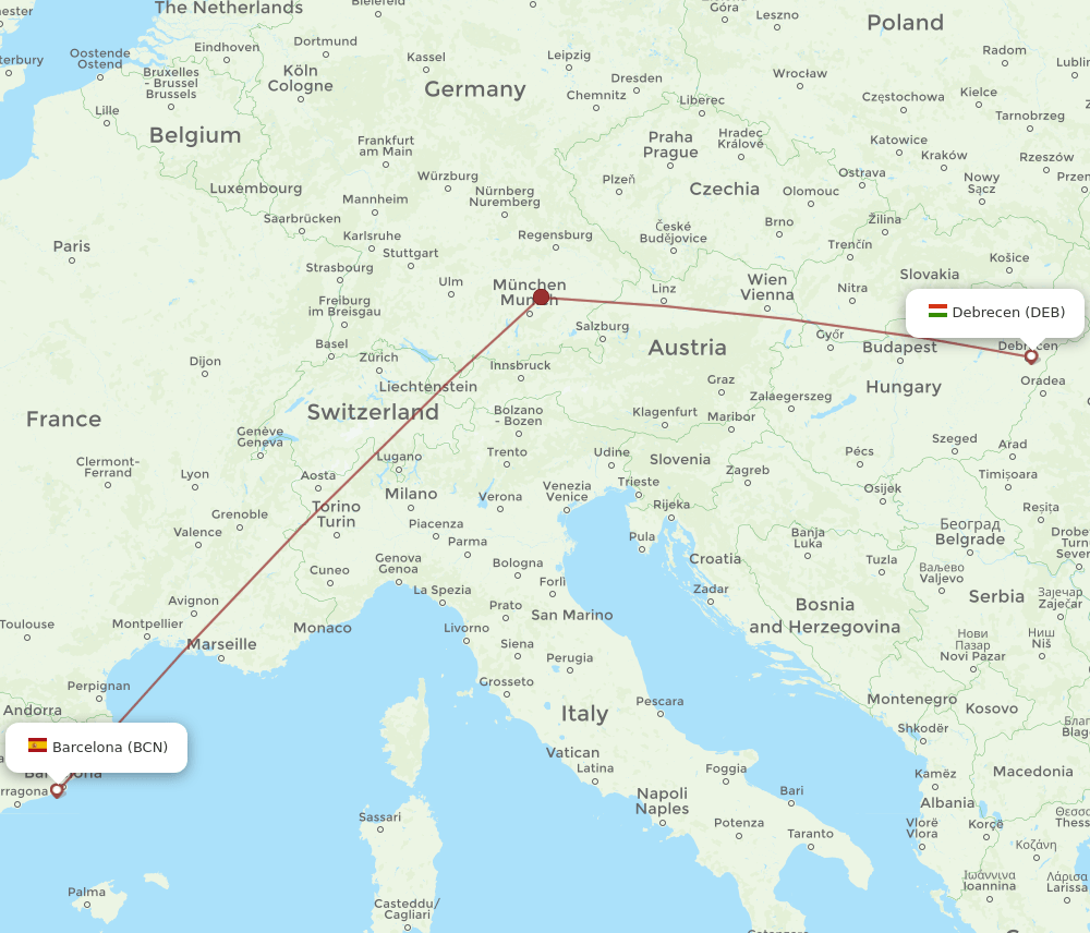 DEB-BCN flight routes