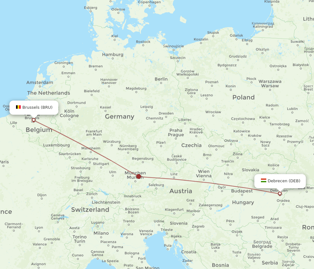 DEB-BRU flight routes