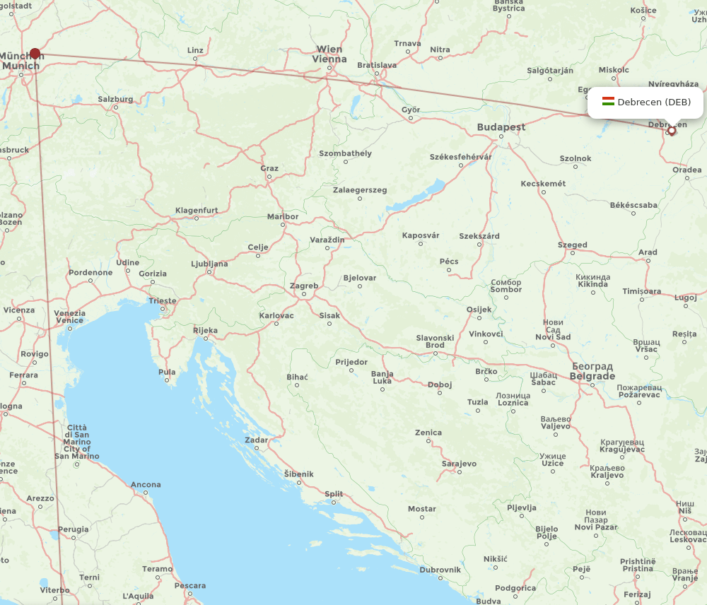 DEB-FCO flight routes