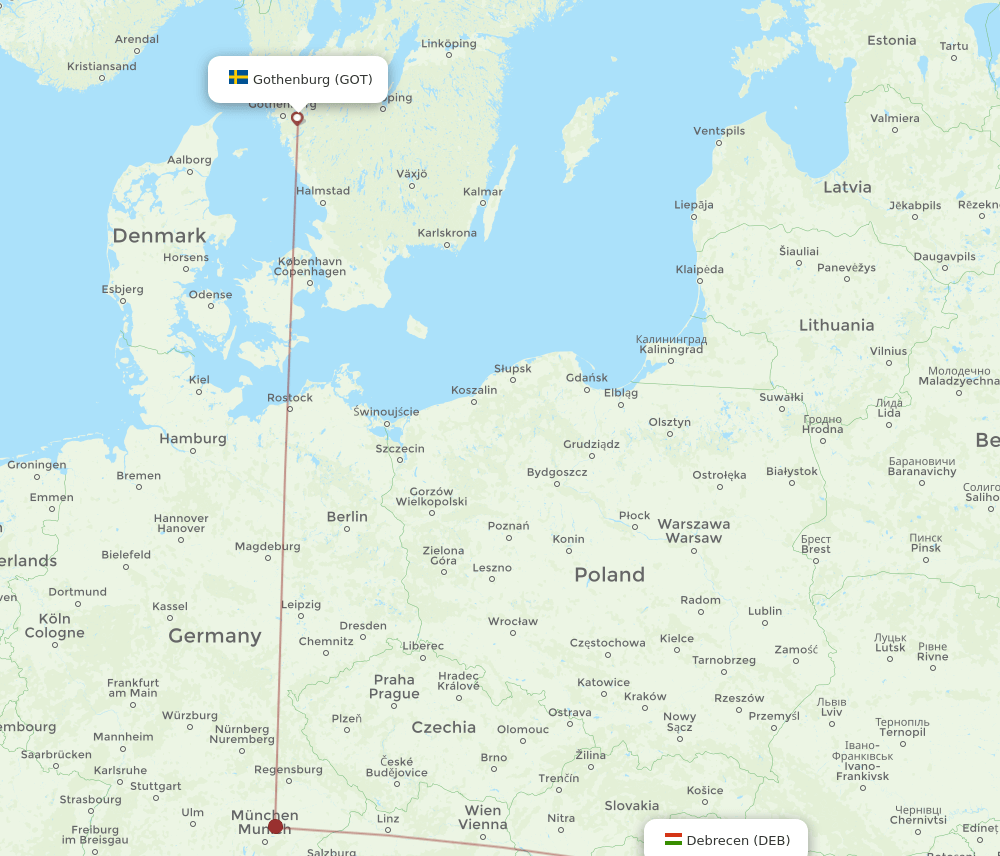 DEB to GOT flights and routes map