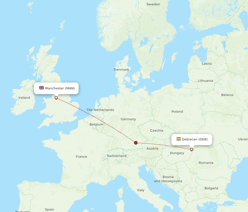 DEB to MAN flights and routes map