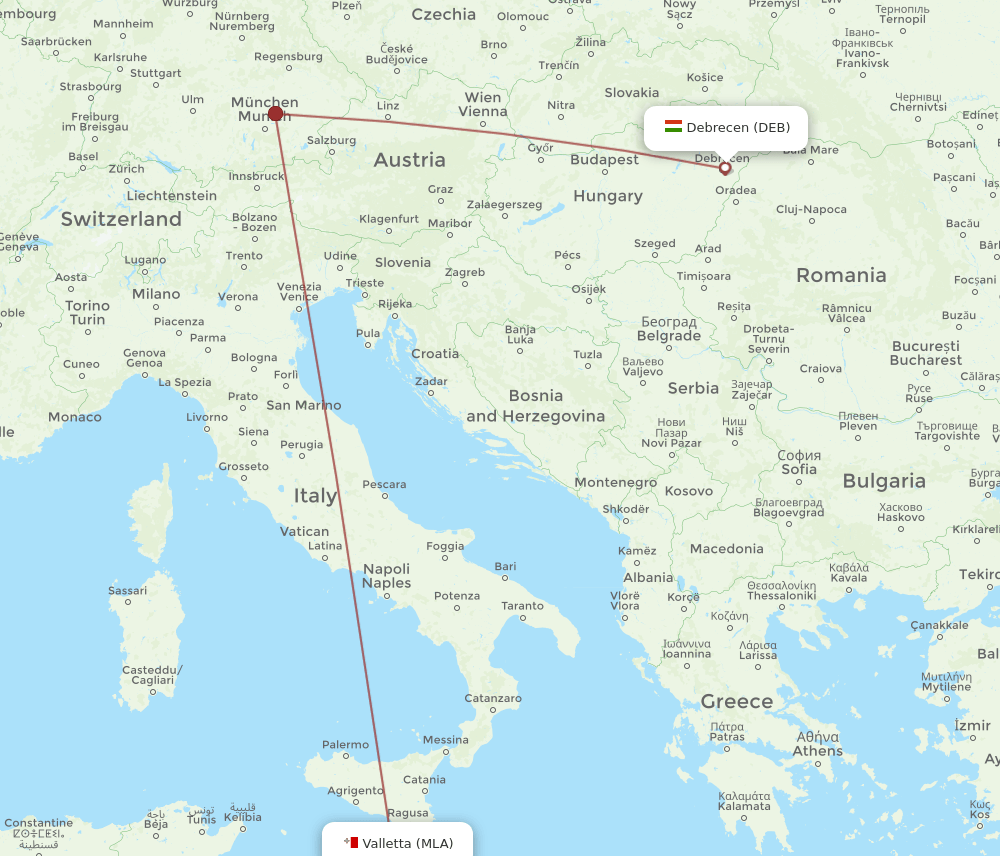 DEB-MLA flight routes