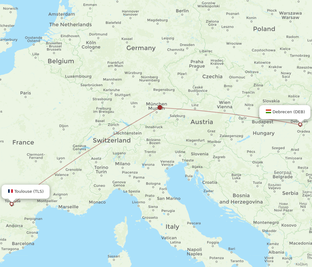 DEB to TLS flights and routes map