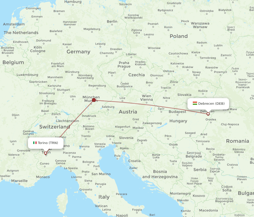 DEB-TRN flight routes