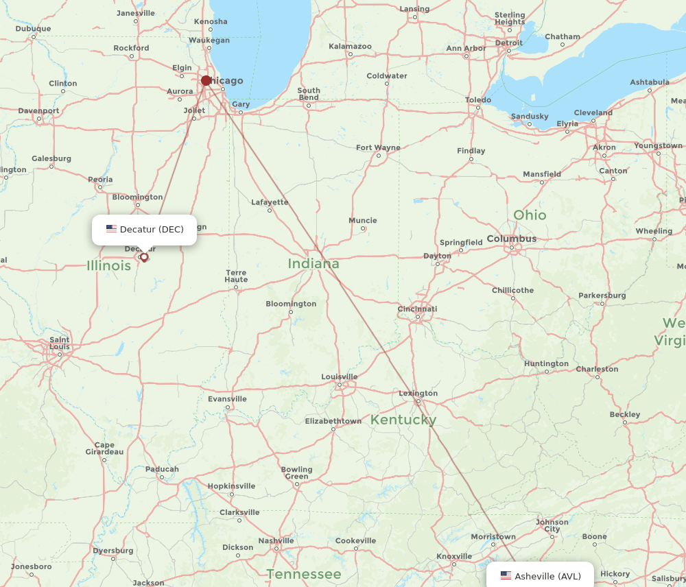 DEC to AVL flights and routes map