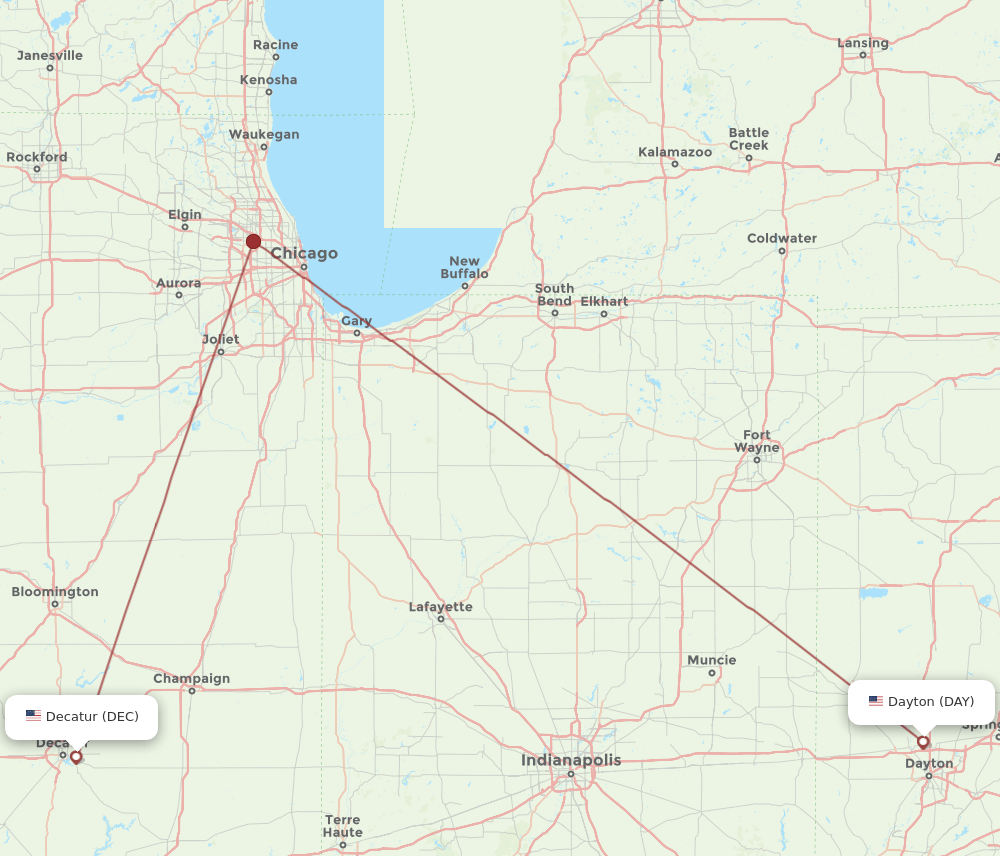 DEC to DAY flights and routes map