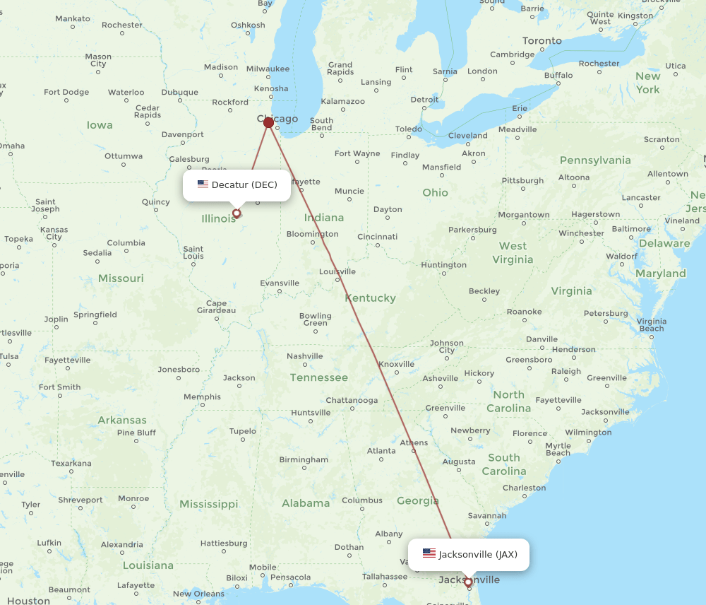 DEC to JAX flights and routes map