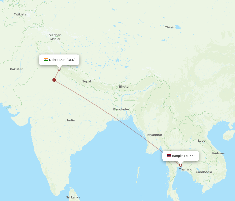 DED to BKK flights and routes map