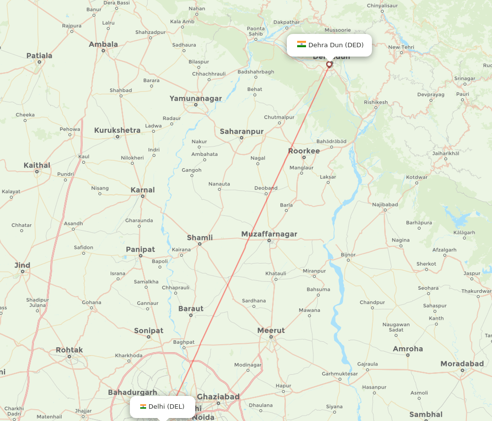 Dehra Dun - Delhi route map and flight paths